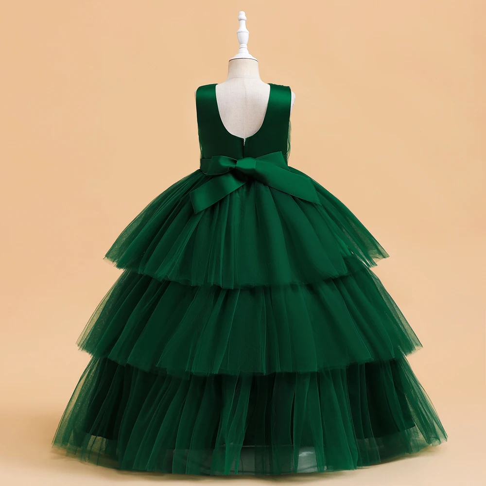 Ceremony Elegant Kids Party Dresses For Girls Children Puffy Tulle White Bridesmaid Dress Flower Girl Birthday Wedding Prom Gown