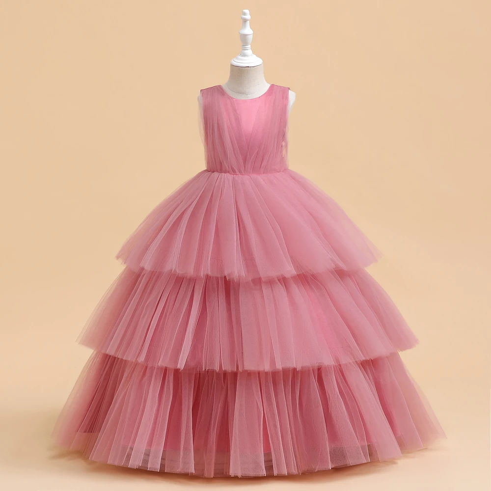 Ceremony Elegant Kids Party Dresses For Girls Children Puffy Tulle White Bridesmaid Dress Flower Girl Birthday Wedding Prom Gown
