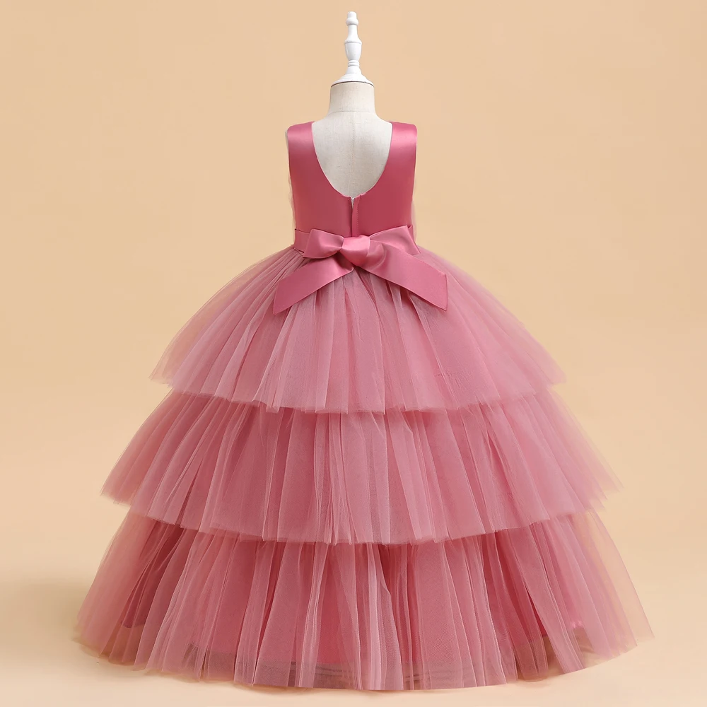 Ceremony Elegant Kids Party Dresses For Girls Children Puffy Tulle White Bridesmaid Dress Flower Girl Birthday Wedding Prom Gown