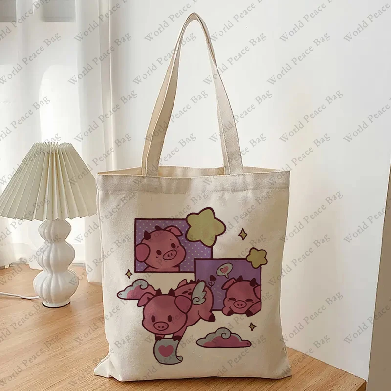 1 PC Hazbin Hotel Fat Nugget Pattern Tote Bag Canvas Shoulder Bag For Travel Daily Commute Women's Reusable Shopping Bag