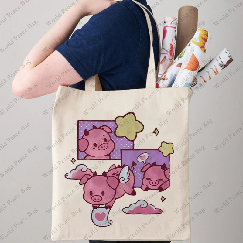 1 PC Hazbin Hotel Fat Nugget Pattern Tote Bag Canvas Shoulder Bag For Travel Daily Commute Women's Reusable Shopping Bag