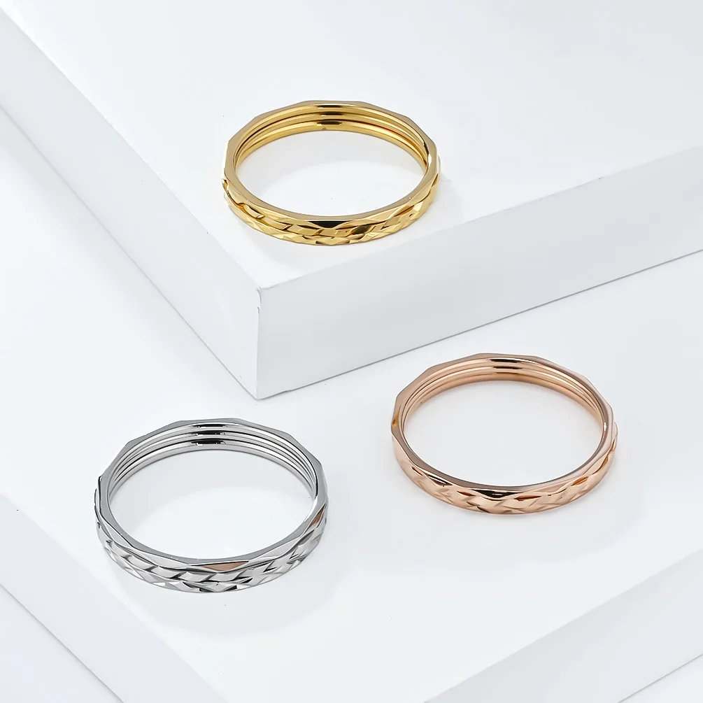 Pack of 3 Simple 1mm Stainless Steel Women Statement Rings Silver Rose Gold Color Trendy Fashion Jewelry US Size 5 6 7 8 9 10