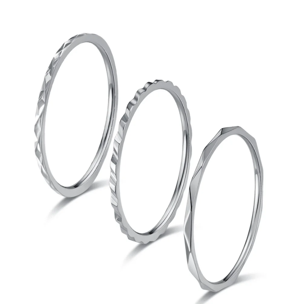 Pack of 3 Simple 1mm Stainless Steel Women Statement Rings Silver Rose Gold Color Trendy Fashion Jewelry US Size 5 6 7 8 9 10