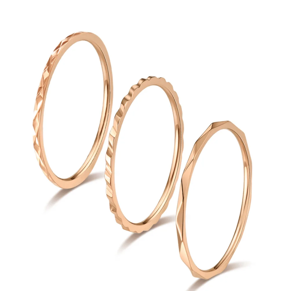 Pack of 3 Simple 1mm Stainless Steel Women Statement Rings Silver Rose Gold Color Trendy Fashion Jewelry US Size 5 6 7 8 9 10