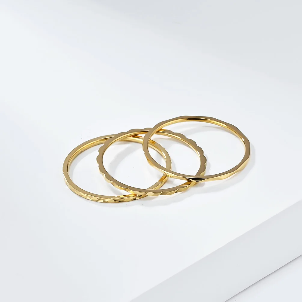 Pack of 3 Simple 1mm Stainless Steel Women Statement Rings Silver Rose Gold Color Trendy Fashion Jewelry US Size 5 6 7 8 9 10