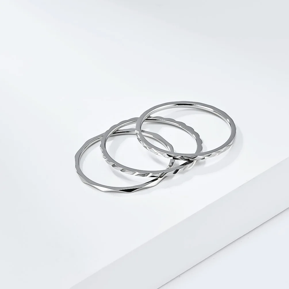 Pack of 3 Simple 1mm Stainless Steel Women Statement Rings Silver Rose Gold Color Trendy Fashion Jewelry US Size 5 6 7 8 9 10