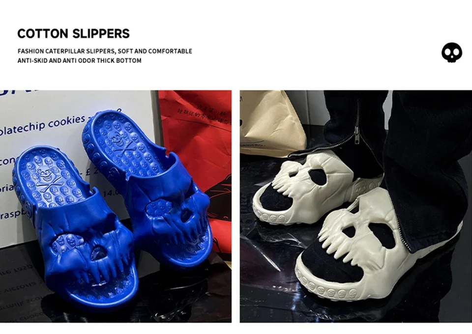 Summer Skull Design Shoes Women Slippers Fun Novelty Slide Beach Non Slip Home Outdoor Thick Bottom Sandals
