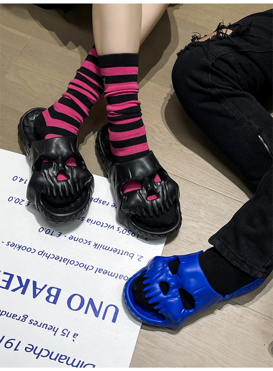 Summer Skull Design Shoes Women Slippers Fun Novelty Slide Beach Non Slip Home Outdoor Thick Bottom Sandals