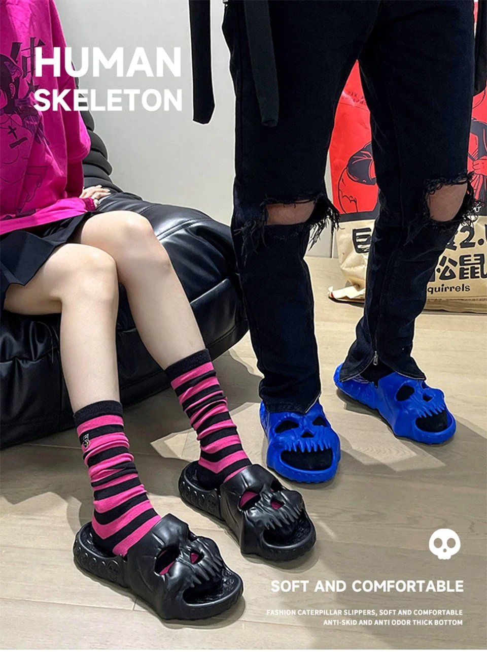 Summer Skull Design Shoes Women Slippers Fun Novelty Slide Beach Non Slip Home Outdoor Thick Bottom Sandals