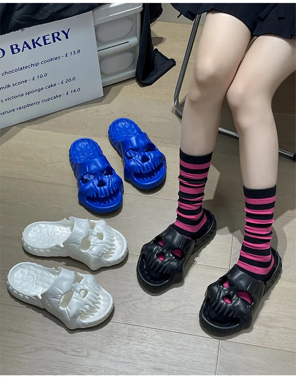 Summer Skull Design Shoes Women Slippers Fun Novelty Slide Beach Non Slip Home Outdoor Thick Bottom Sandals