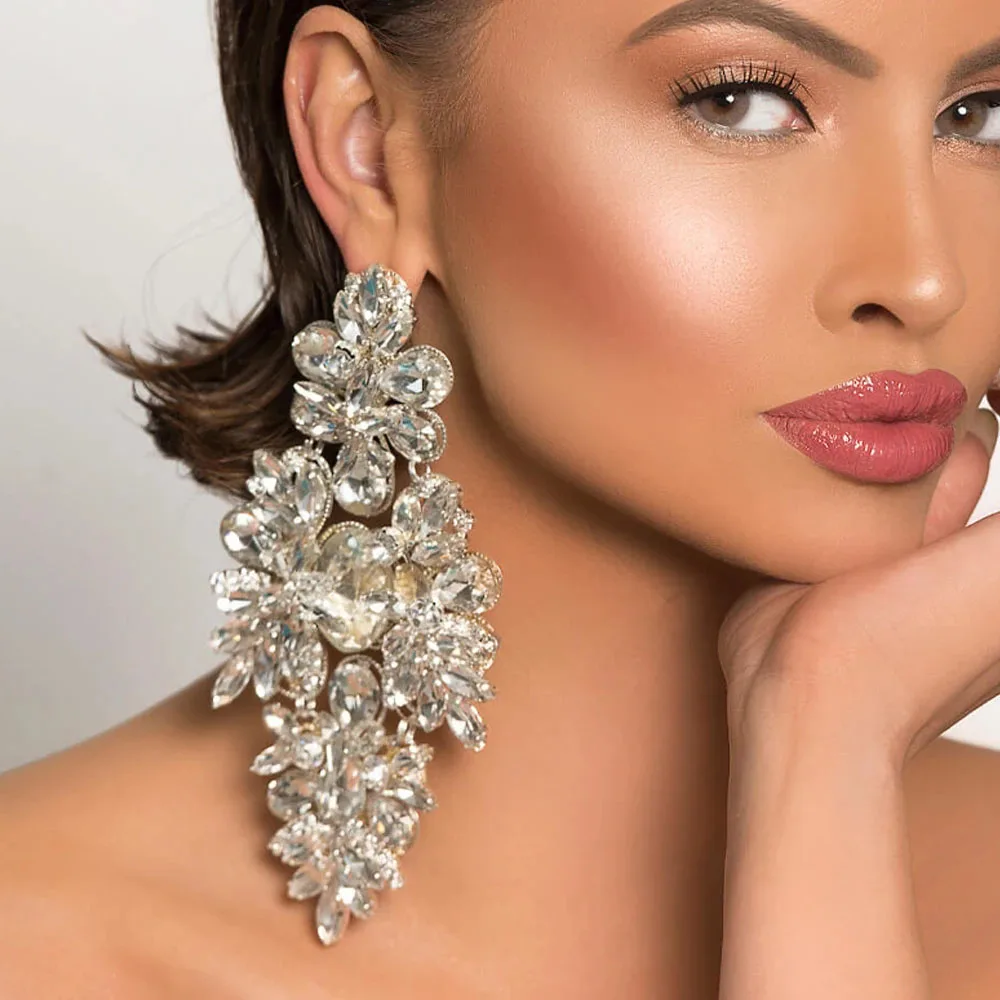 Stonefans Temperament Oversize Rhinestone Earrings Decoration for Women 2024 Elegant Bling Crystal Dangle Earrings Party Jewelry