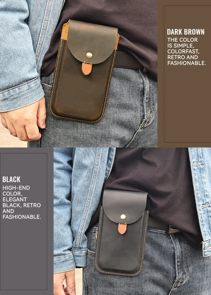 RIYAO Large Mobile Phone Bag Waist Belt Pouch Genuine Leather Cell Phone Holster Case For Samsung S23 Iphone 15 Pro Xiaomi 14