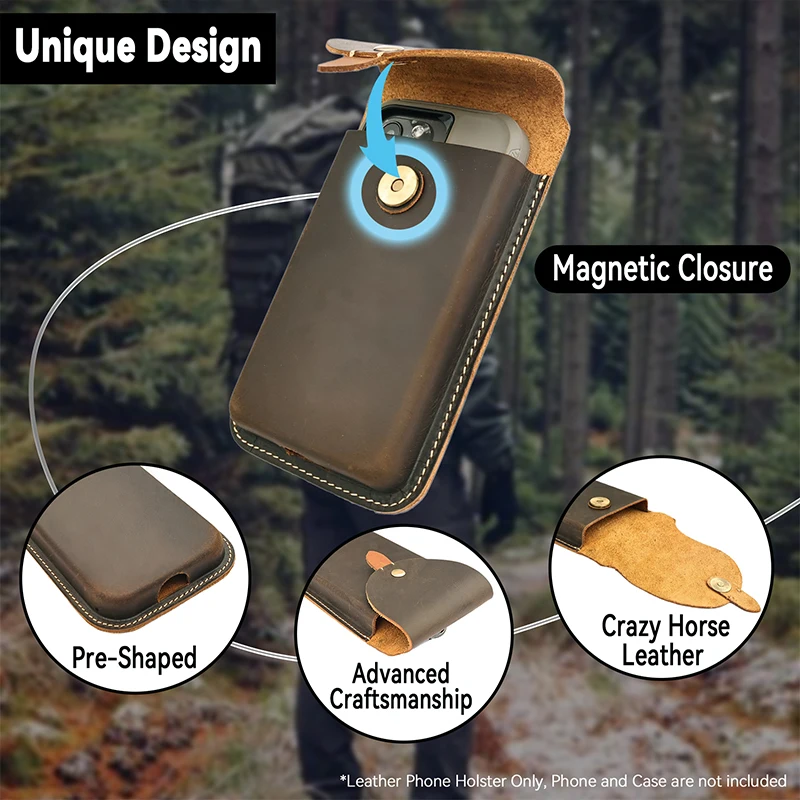 RIYAO Large Mobile Phone Bag Waist Belt Pouch Genuine Leather Cell Phone Holster Case For Samsung S23 Iphone 15 Pro Xiaomi 14