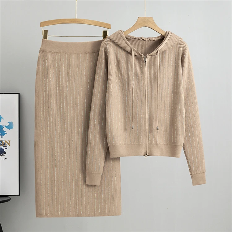 2025 new women's Knitted Cardigan High Waisted Buttocks Wrapped Skirt 2 Piece Suits Luxury Hot Diamond Fashion Sets