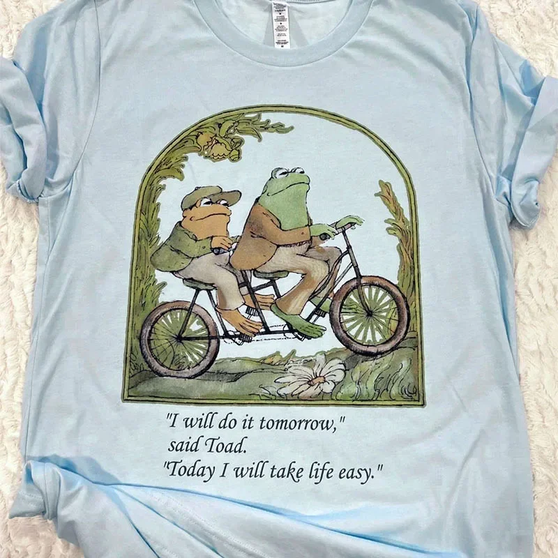 New Arrival Summer Frog and Toad Printing Graphic Tees Short Sleeve Unisex Vintage Classic Book Tops Cottagecore Cotton T Shirts