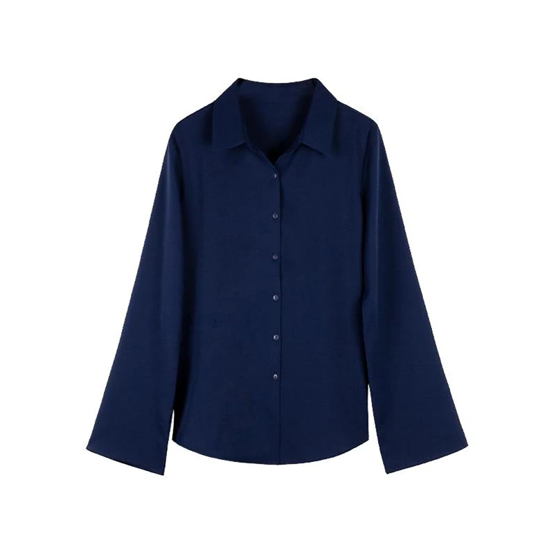 Women Chiffon Blouse Fashion Solid Long Flare Sleeve OL Office Lady Work Top Shirts V-neck White Shirt Elegant Female Clothes