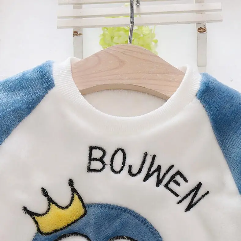 1-4Y Boys Pantsuit Plus Velvet Flannel Family Outfit Child Winter Warm Sleepwear Suit Girls Thick Coral Fleece Pajama Sets 2Pcs