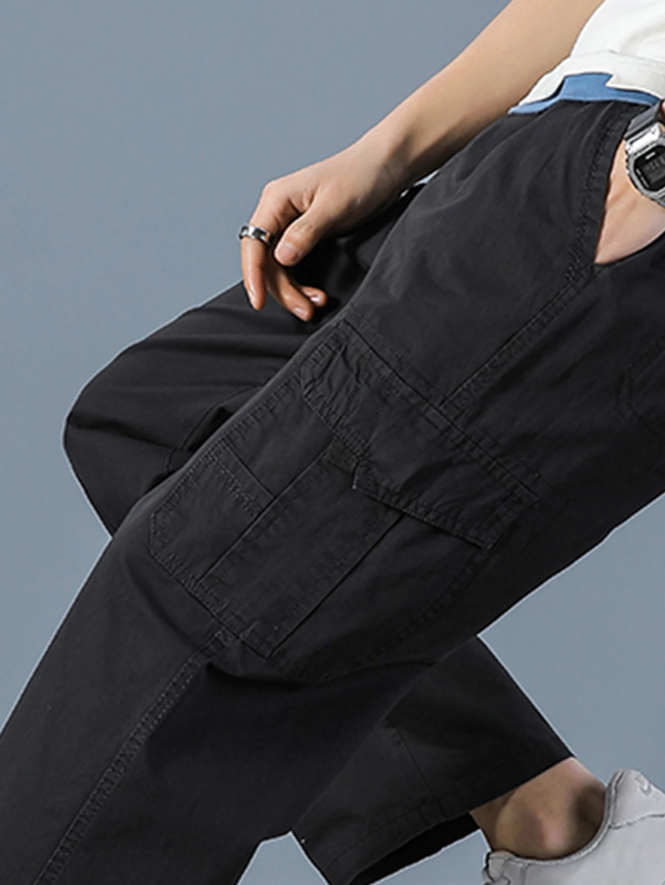 Men's 100% Cotton Straight Black Joggers Male Pants Outdoor Overalls Cargo Pants Fashion Streetwear Pocke