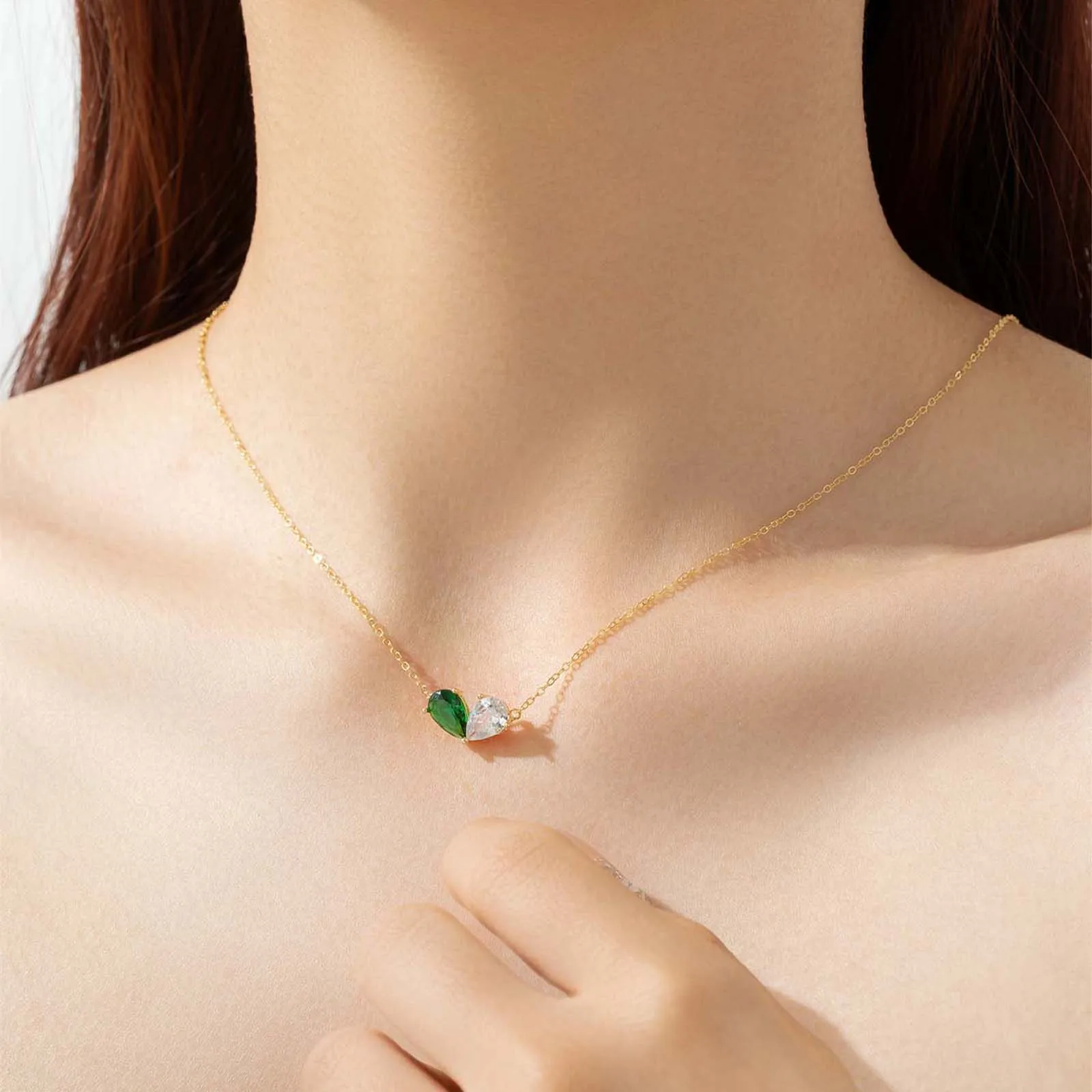 VEWANT Pear Green Clear CZ Heart Long Chain Necklace 925 Sterling Silver Pendant Choker Luxury 2024 Fine Jewelry