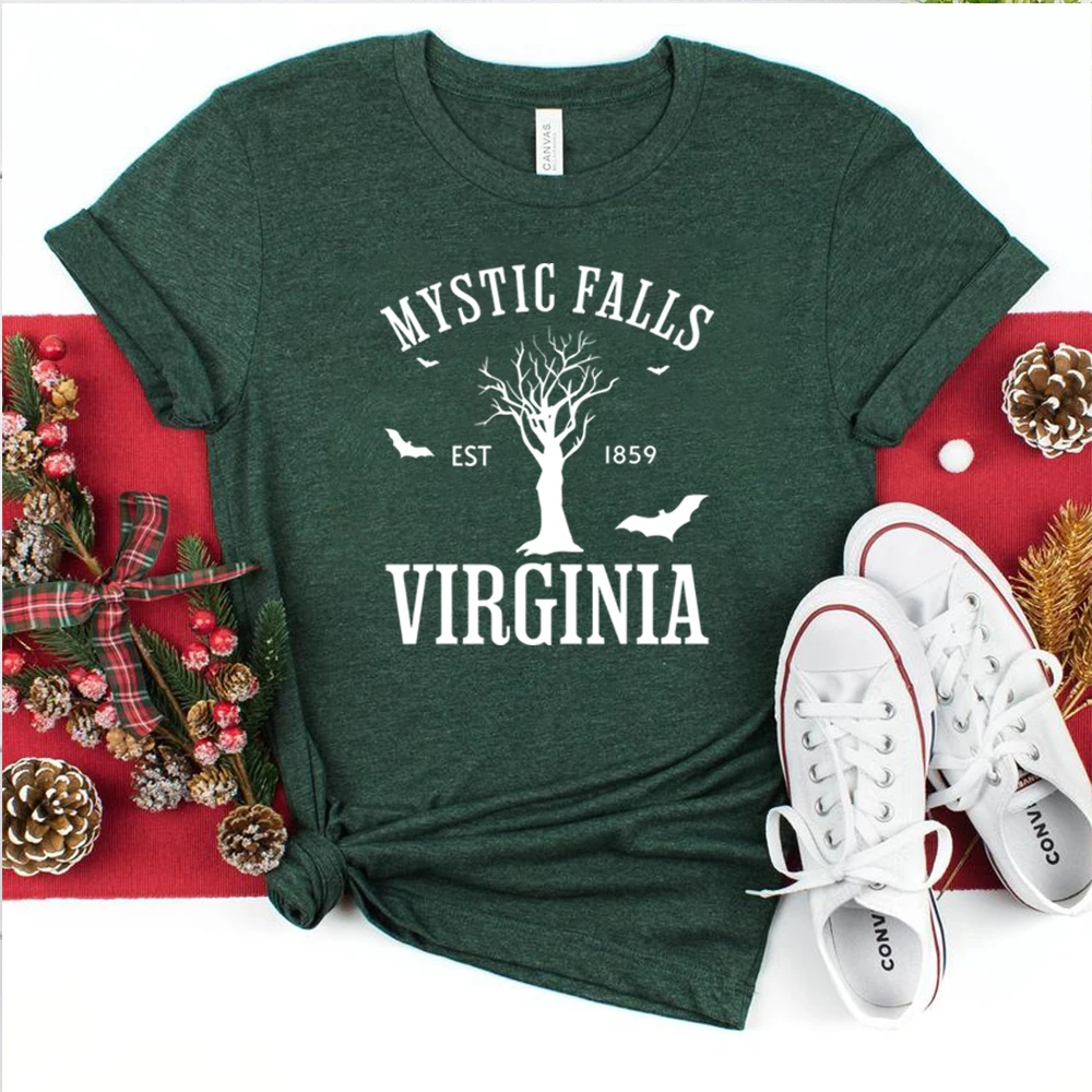 Mystic Falls Virginia T-shirt Vampire Diaries Shirt Retro TV Show TVD Inspired Tee Damon Salvatore Tshirt Salvatore Brothers Top