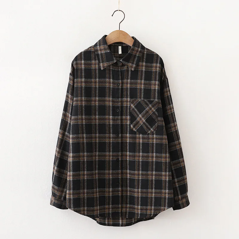Vintage Plaid Shirts Women Autumn Long Sleeve Oversize Button Up Shirt Korean Fashion Casual Fall Outwear Tops Blusas Mujer