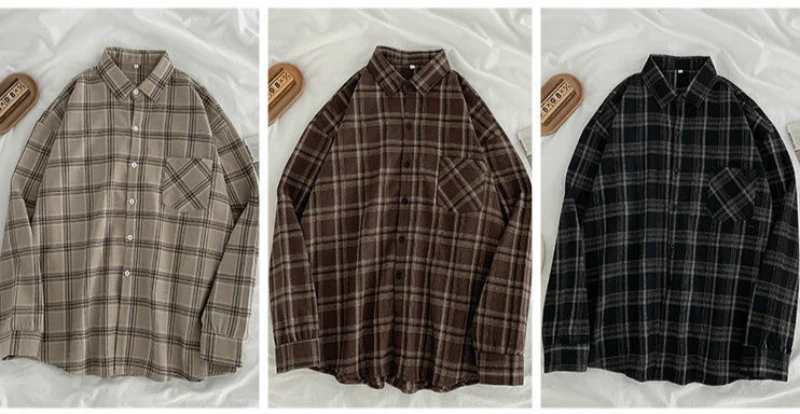 Vintage Plaid Shirts Women Autumn Long Sleeve Oversize Button Up Shirt Korean Fashion Casual Fall Outwear Tops Blusas Mujer
