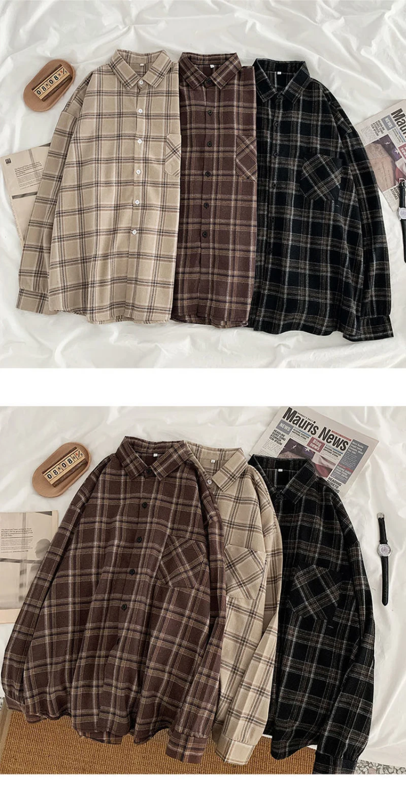 Vintage Plaid Shirts Women Autumn Long Sleeve Oversize Button Up Shirt Korean Fashion Casual Fall Outwear Tops Blusas Mujer
