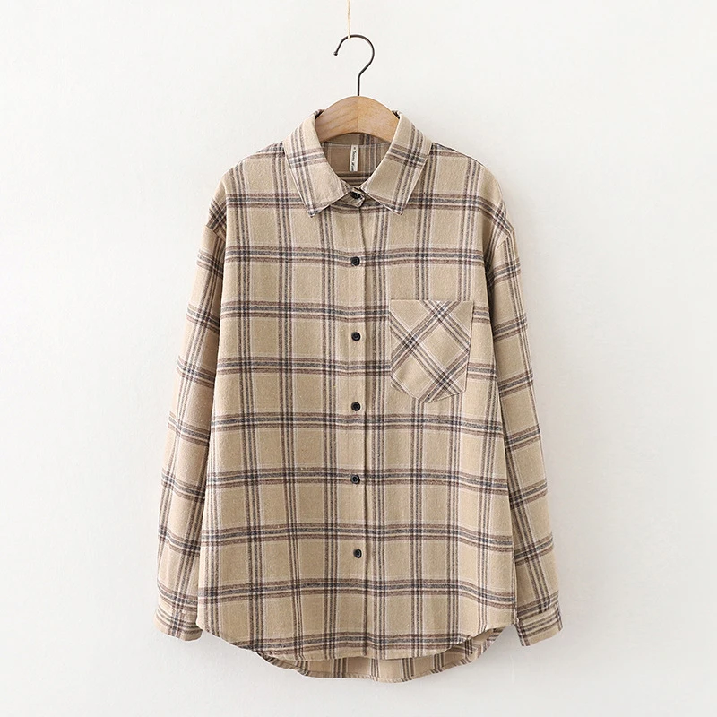 Vintage Plaid Shirts Women Autumn Long Sleeve Oversize Button Up Shirt Korean Fashion Casual Fall Outwear Tops Blusas Mujer