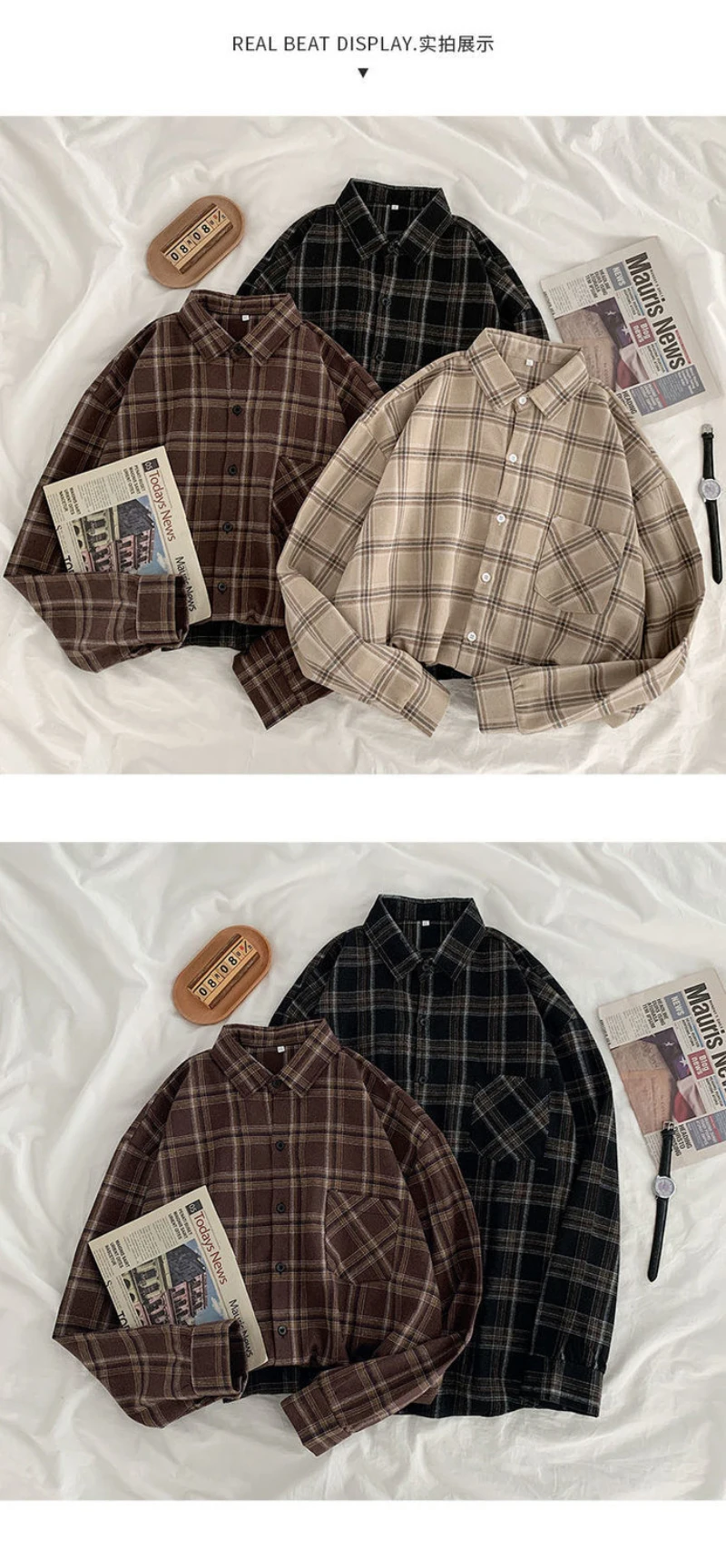Vintage Plaid Shirts Women Autumn Long Sleeve Oversize Button Up Shirt Korean Fashion Casual Fall Outwear Tops Blusas Mujer
