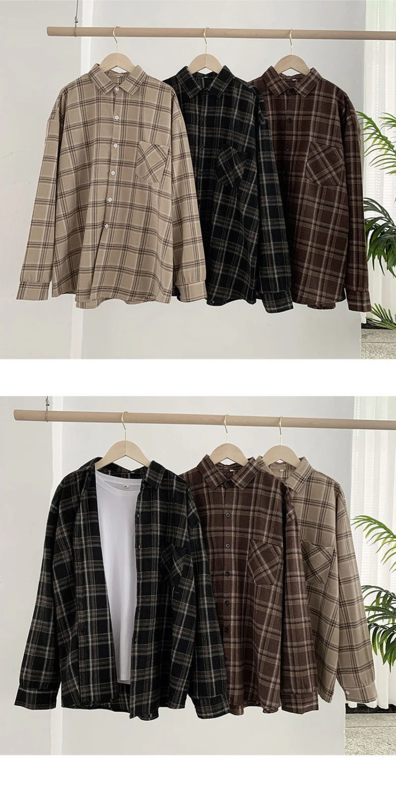 Vintage Plaid Shirts Women Autumn Long Sleeve Oversize Button Up Shirt Korean Fashion Casual Fall Outwear Tops Blusas Mujer