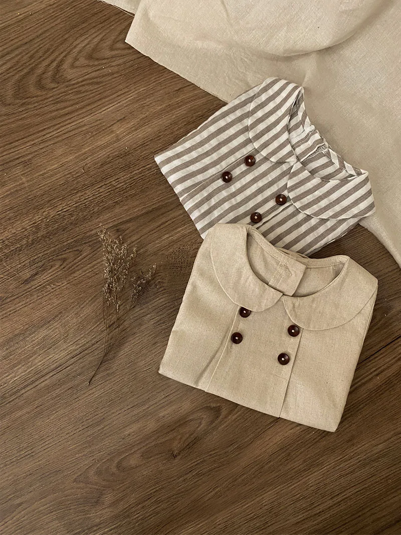 Summer Cotton Toddler Bodysuit Stripe Thin Toddler One Peice Loose Turndown Collar Infant Onesie Newborn Clothing