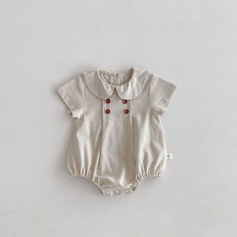 Summer Cotton Toddler Bodysuit Stripe Thin Toddler One Peice Loose Turndown Collar Infant Onesie Newborn Clothing
