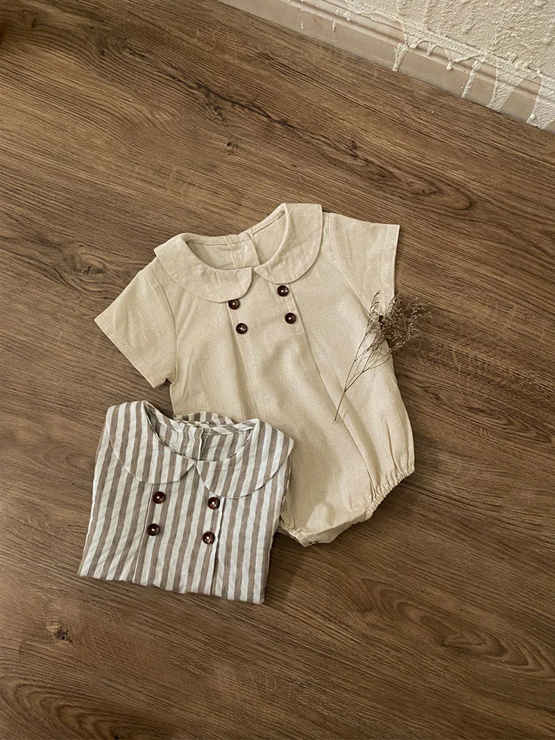 Summer Cotton Toddler Bodysuit Stripe Thin Toddler One Peice Loose Turndown Collar Infant Onesie Newborn Clothing