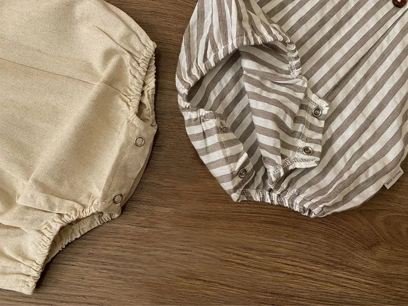 Summer Cotton Toddler Bodysuit Stripe Thin Toddler One Peice Loose Turndown Collar Infant Onesie Newborn Clothing