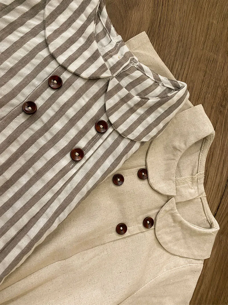 Summer Cotton Toddler Bodysuit Stripe Thin Toddler One Peice Loose Turndown Collar Infant Onesie Newborn Clothing