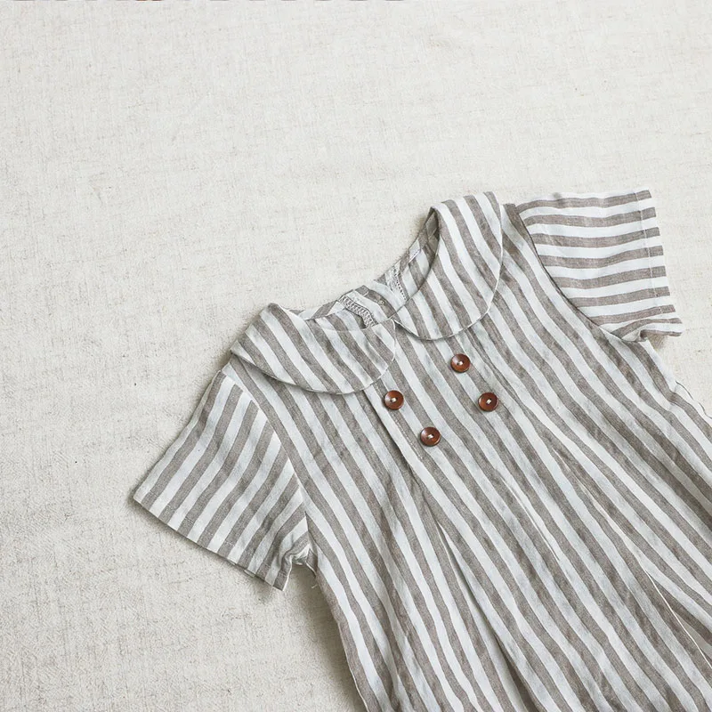 Summer Cotton Toddler Bodysuit Stripe Thin Toddler One Peice Loose Turndown Collar Infant Onesie Newborn Clothing
