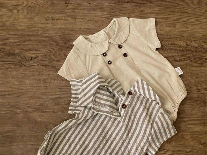 Summer Cotton Toddler Bodysuit Stripe Thin Toddler One Peice Loose Turndown Collar Infant Onesie Newborn Clothing