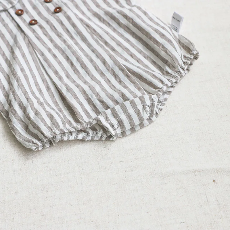 Summer Cotton Toddler Bodysuit Stripe Thin Toddler One Peice Loose Turndown Collar Infant Onesie Newborn Clothing
