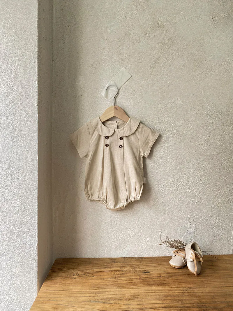 Summer Cotton Toddler Bodysuit Stripe Thin Toddler One Peice Loose Turndown Collar Infant Onesie Newborn Clothing