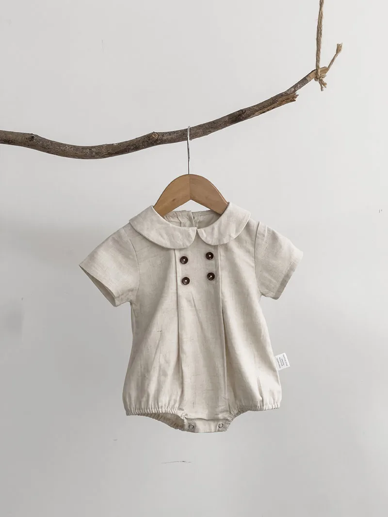 Summer Cotton Toddler Bodysuit Stripe Thin Toddler One Peice Loose Turndown Collar Infant Onesie Newborn Clothing