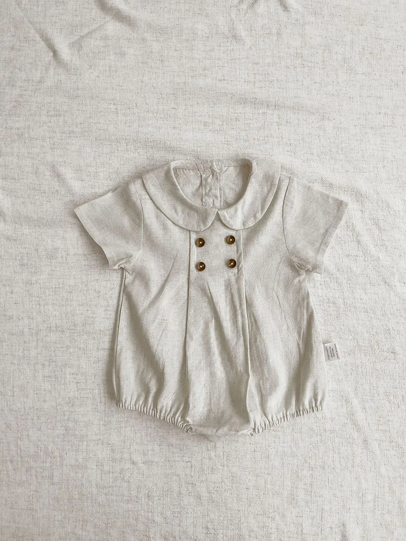 Summer Cotton Toddler Bodysuit Stripe Thin Toddler One Peice Loose Turndown Collar Infant Onesie Newborn Clothing