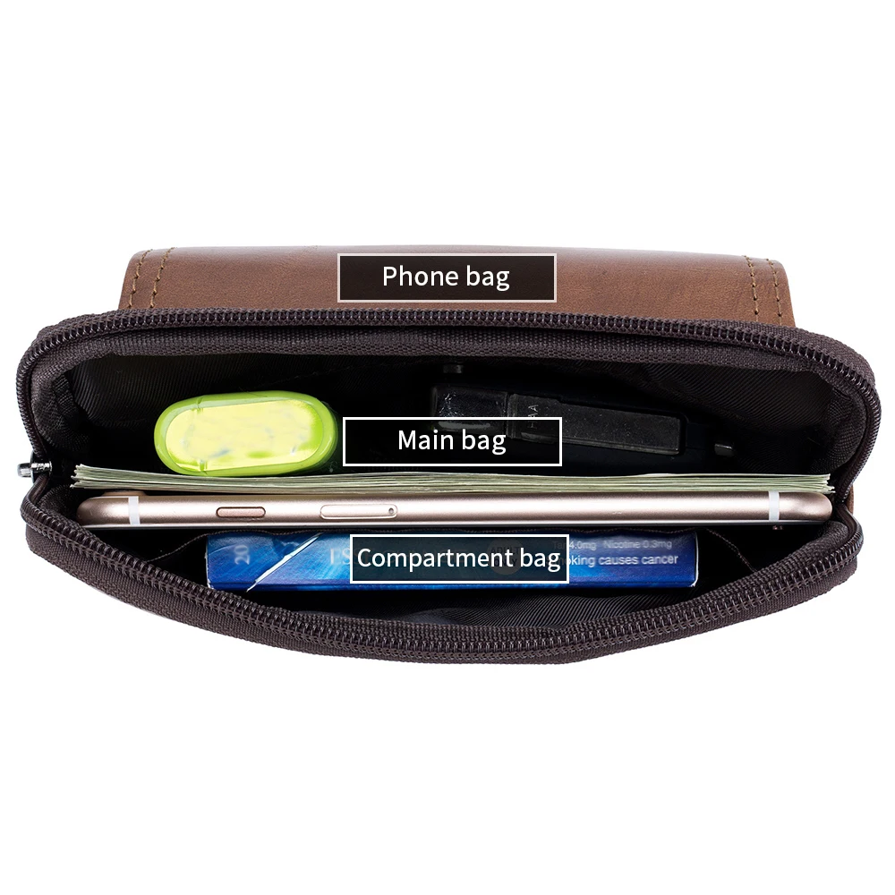 Genuine leather men's waist bag, cowhide multifunctional phone bag, can be worn with a belt hook