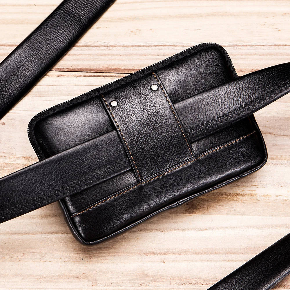 Genuine leather men's waist bag, cowhide multifunctional phone bag, can be worn with a belt hook