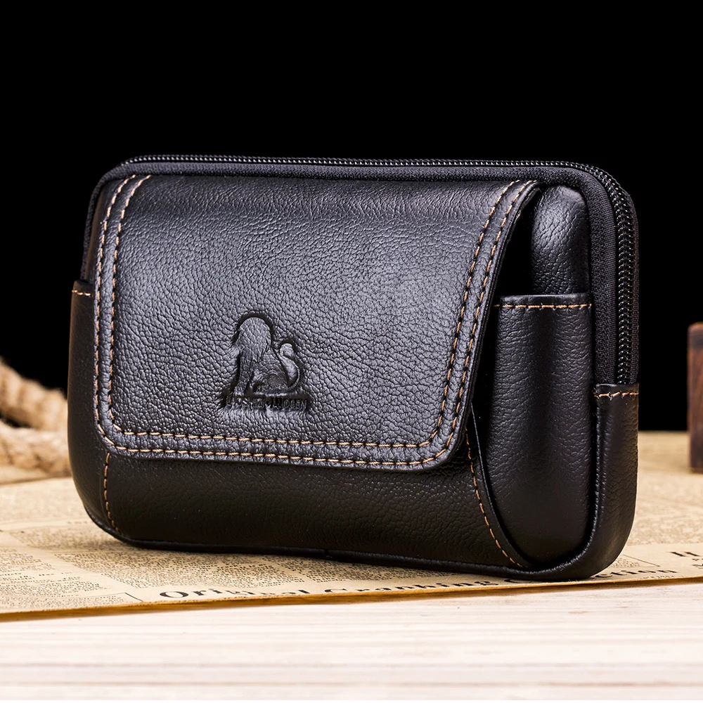 Genuine leather men's waist bag, cowhide multifunctional phone bag, can be worn with a belt hook