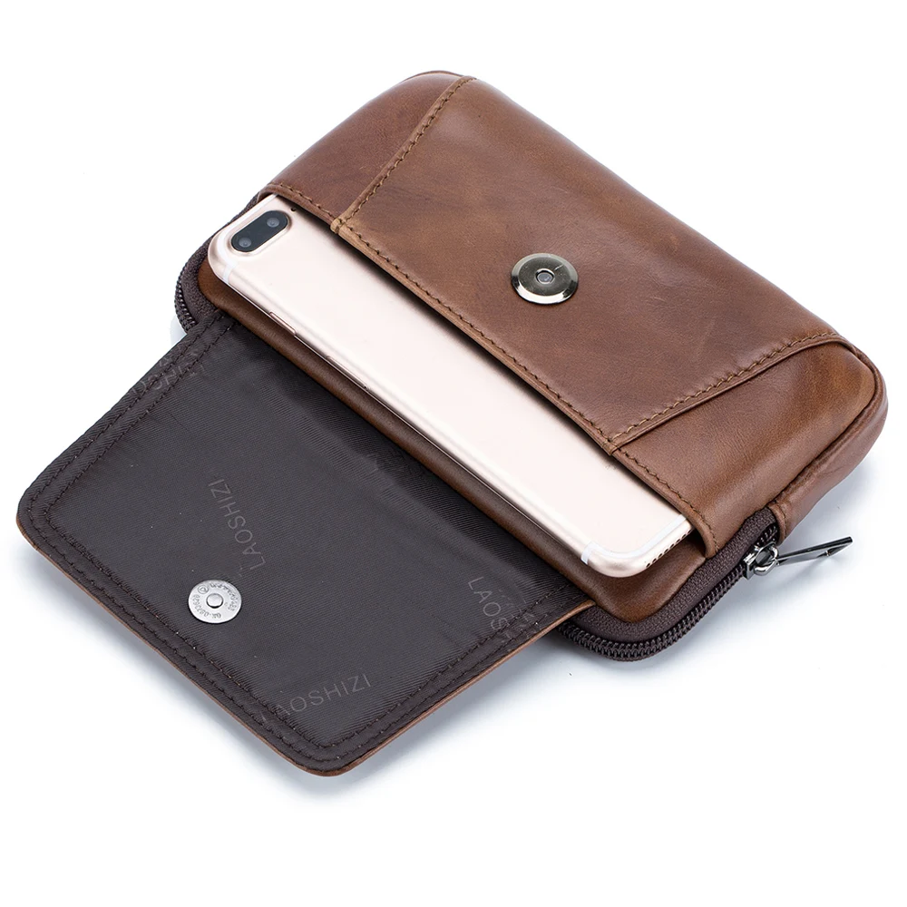 Genuine leather men's waist bag, cowhide multifunctional phone bag, can be worn with a belt hook