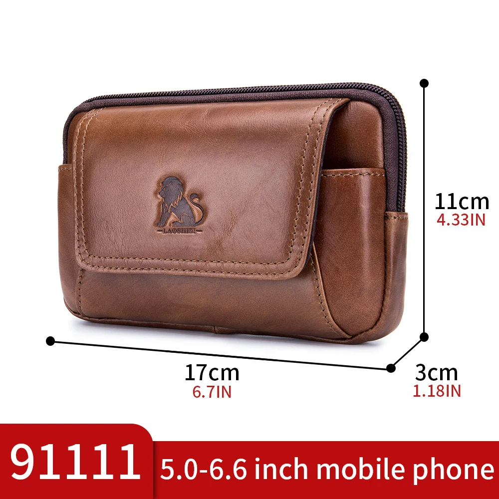 Genuine leather men's waist bag, cowhide multifunctional phone bag, can be worn with a belt hook