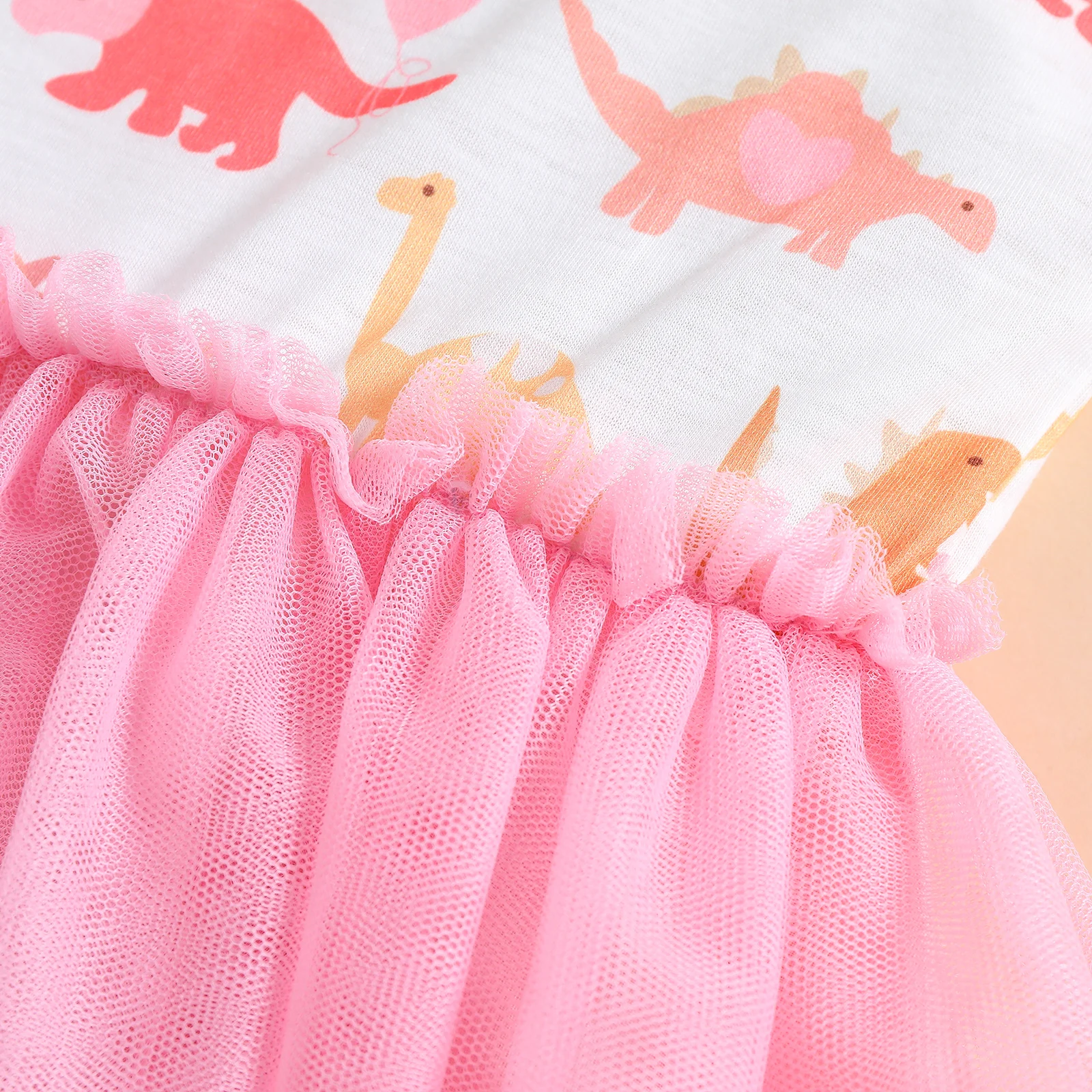 Summer 1-5 Years Little Girl Princess Dress Clothing Baby Girl Sleeveless Dinosaur Print Mesh Dress For Kids Girl Party