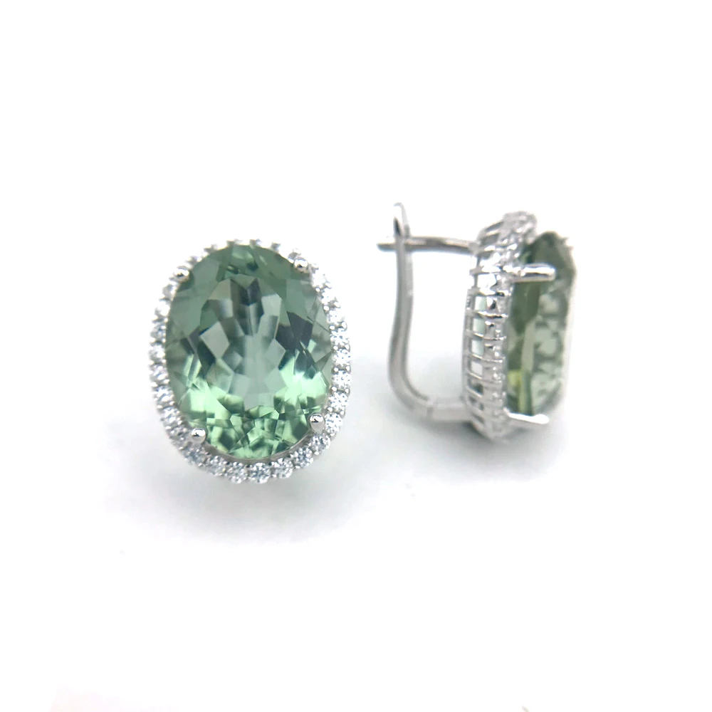 Big Stone 19.5ct Real Natural Green Amethyst Earring Sterling 925 Silver Oval 12*16mm Fine Jewelry For Women Lady Party Gift