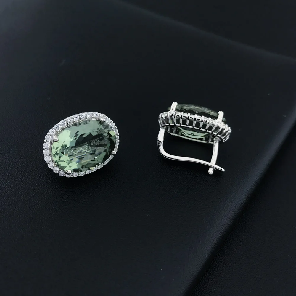 Big Stone 19.5ct Real Natural Green Amethyst Earring Sterling 925 Silver Oval 12*16mm Fine Jewelry For Women Lady Party Gift
