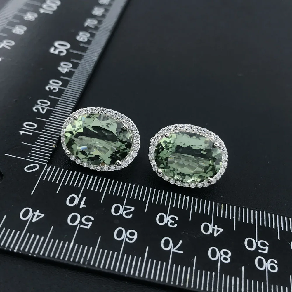 Big Stone 19.5ct Real Natural Green Amethyst Earring Sterling 925 Silver Oval 12*16mm Fine Jewelry For Women Lady Party Gift